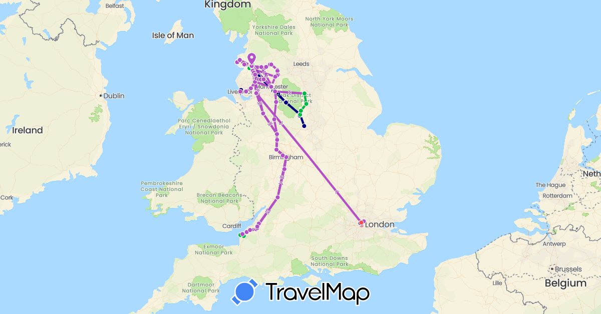 TravelMap itinerary: driving, bus, train, hiking, hitchhiking in United Kingdom (Europe)